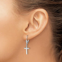 14K White Gold Polished Cross Leverback Earrings - Elegant Drop Design by 0
