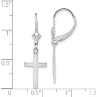 14K White Gold Polished Cross Leverback Earrings - Elegant Drop Design by 0
