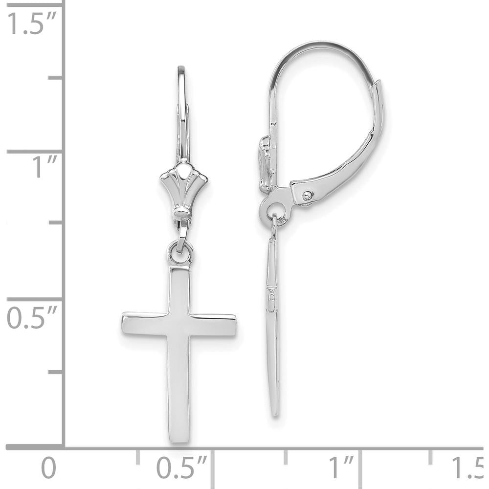 14K White Gold Polished Cross Leverback Earrings - Elegant Drop Design by 0
