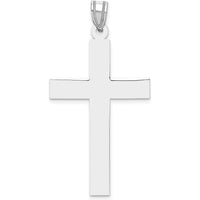 14K White Gold Polished Cross Pendant - 46mm Length, Rhodium Plated by Oro Pregiato