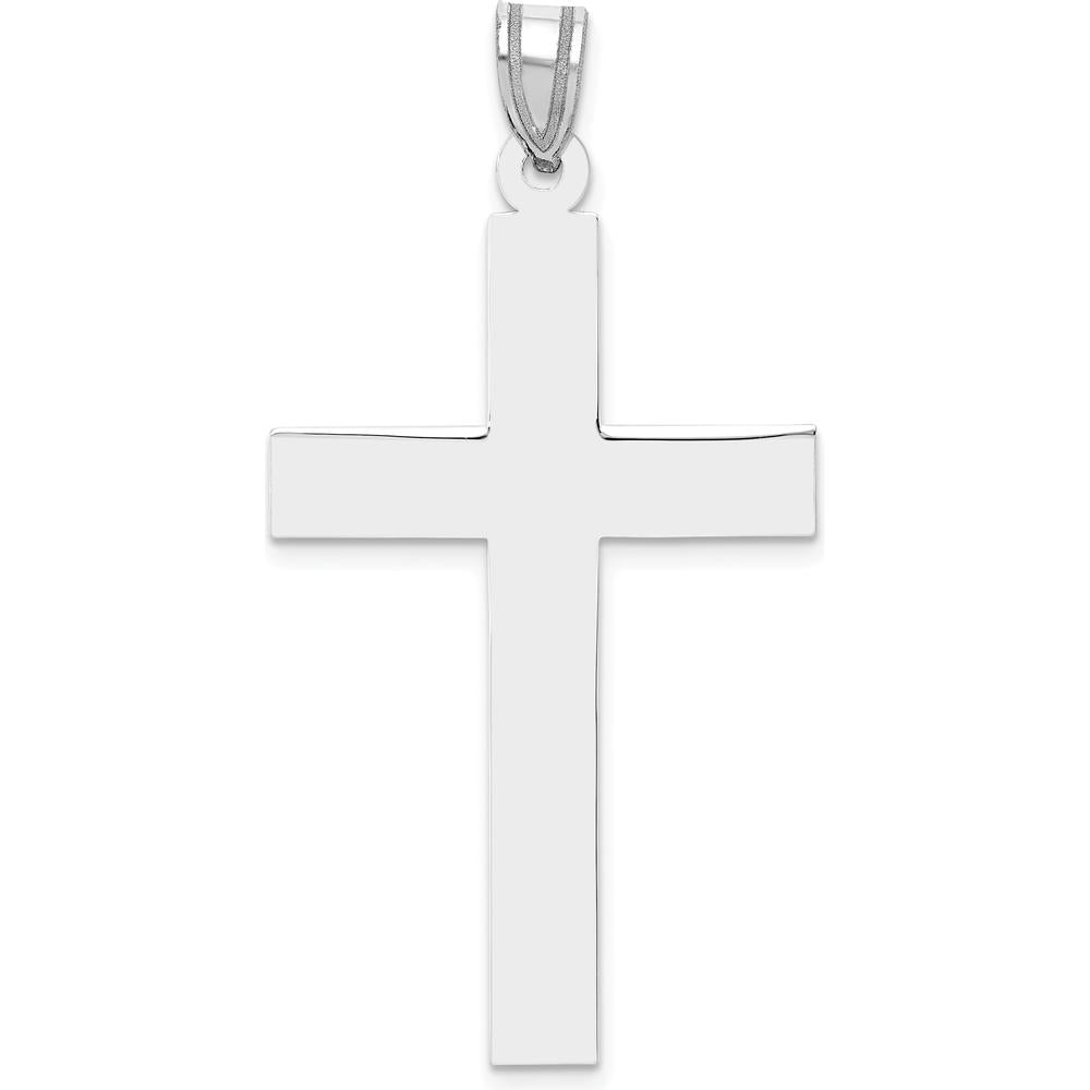 14K White Gold Polished Cross Pendant - 46mm Length, Rhodium Plated by Oro Pregiato