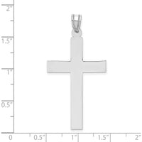 14K White Gold Polished Cross Pendant - 46mm Length, Rhodium Plated by Oro Pregiato