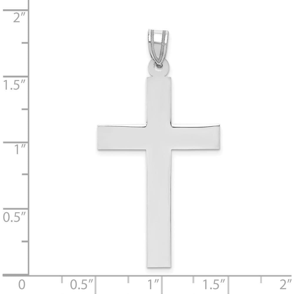 14K White Gold Polished Cross Pendant - 46mm Length, Rhodium Plated by Oro Pregiato