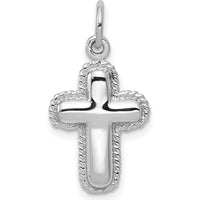 14K White Gold Polished Cross Pendant with Beaded Texture by Oro Pregiato