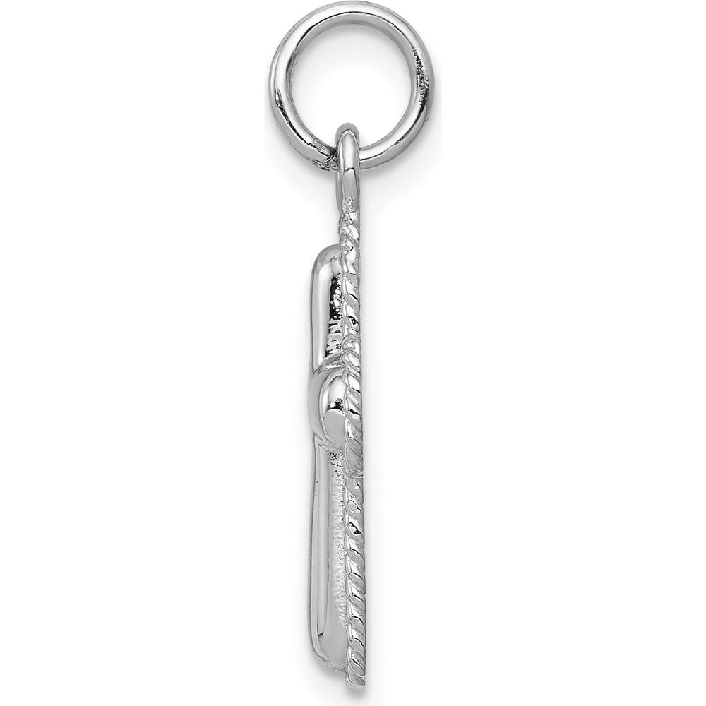 14K White Gold Polished Cross Pendant with Beaded Texture by Oro Pregiato