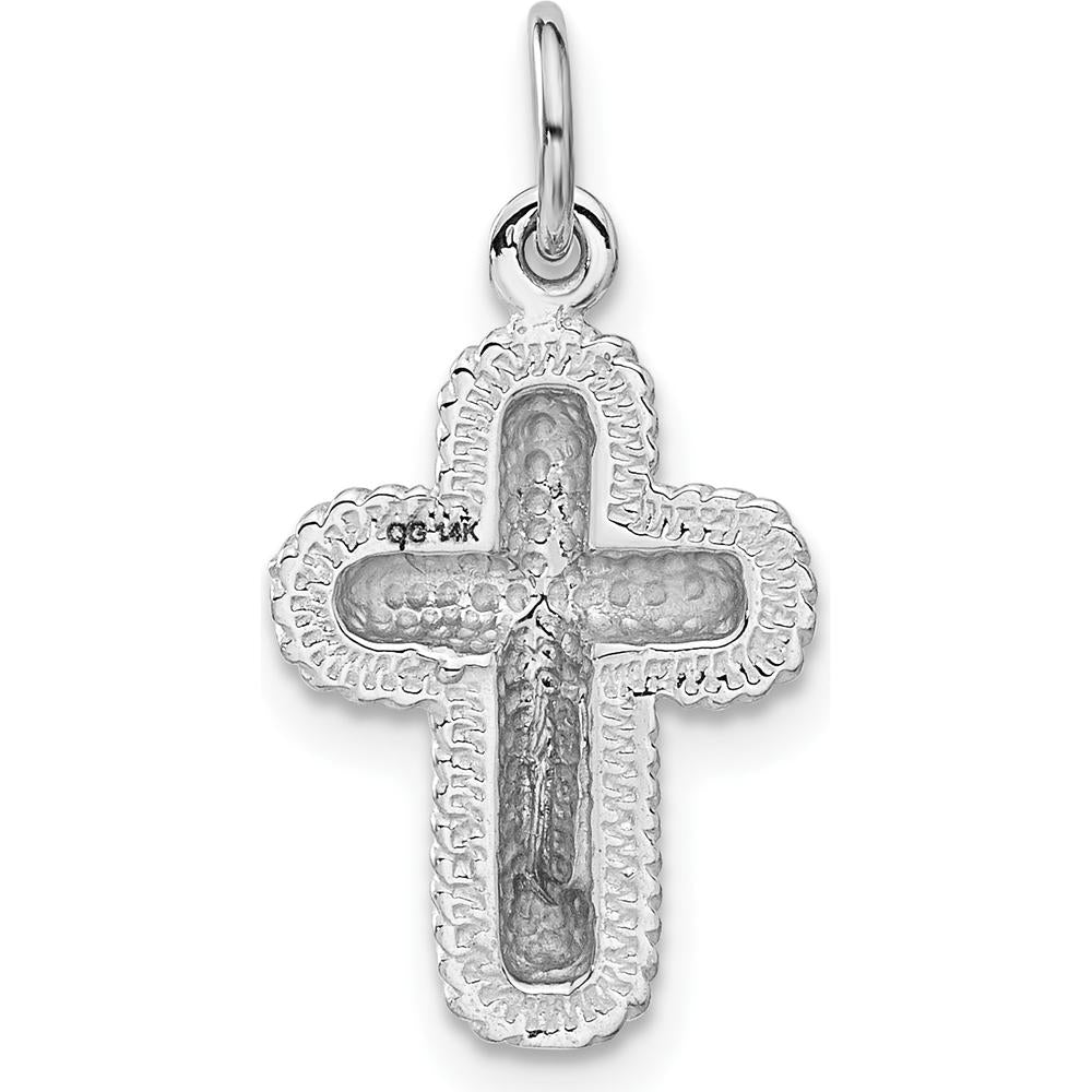 14K White Gold Polished Cross Pendant with Beaded Texture by Oro Pregiato