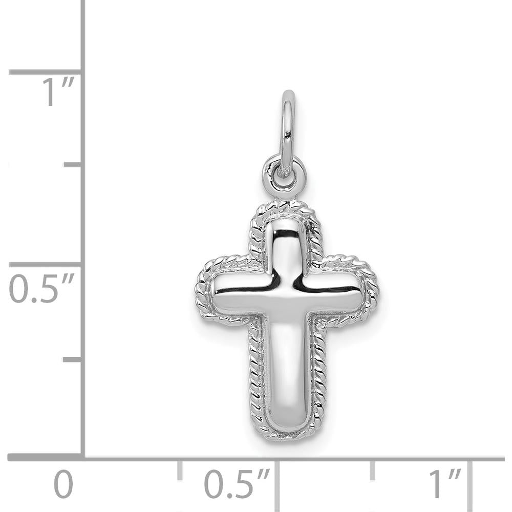 14K White Gold Polished Cross Pendant with Beaded Texture by Oro Pregiato