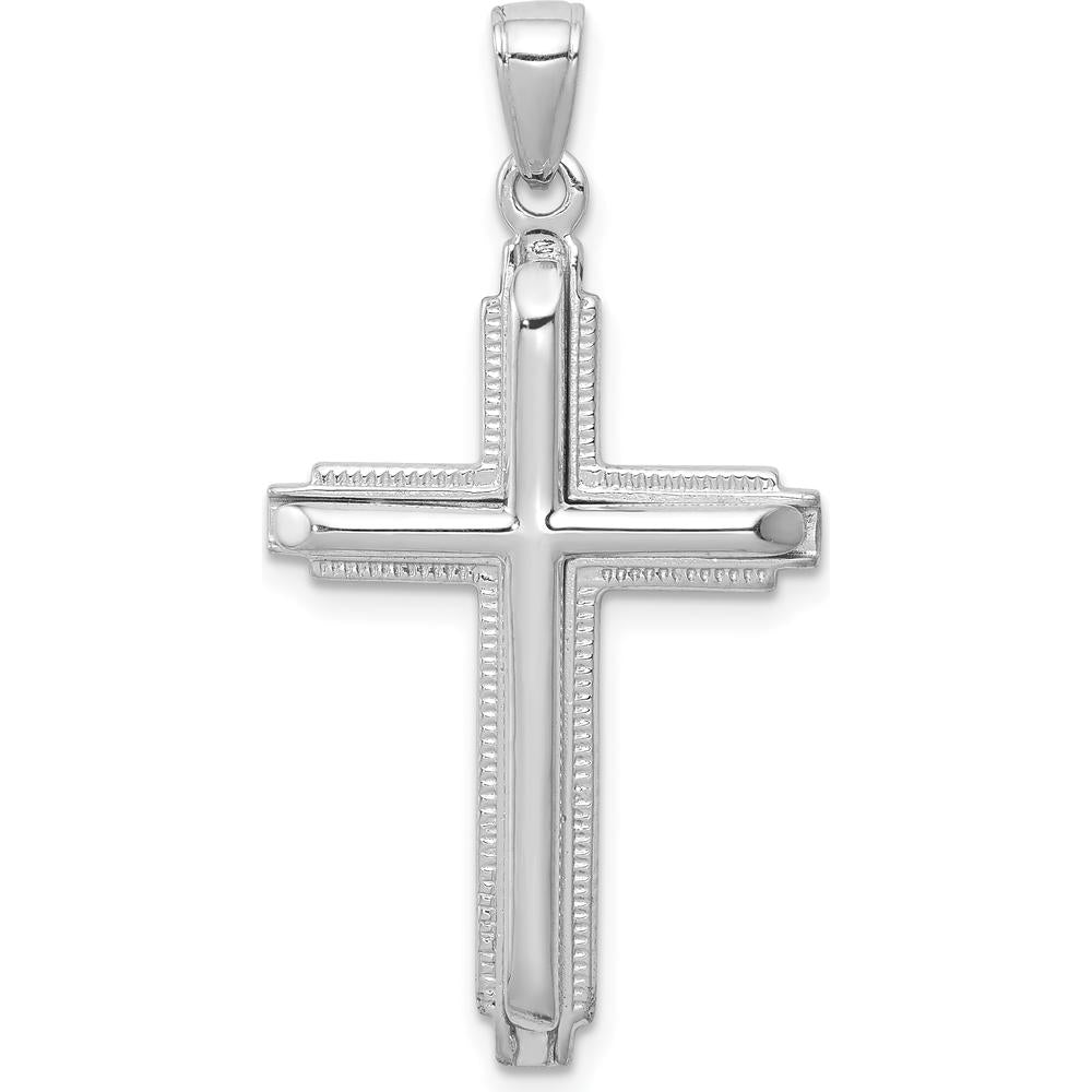 14K White Gold Polished Cross Pendant with Rhodium Plating - 34.25mm Length by Oro Pregiato