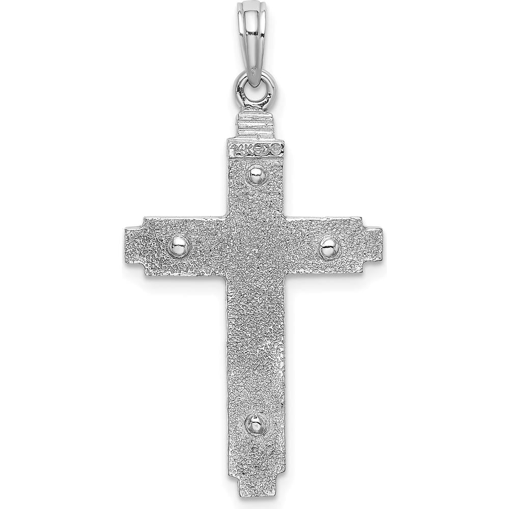 14K White Gold Polished Cross Pendant with Rhodium Plating - 34.25mm Length by Oro Pregiato
