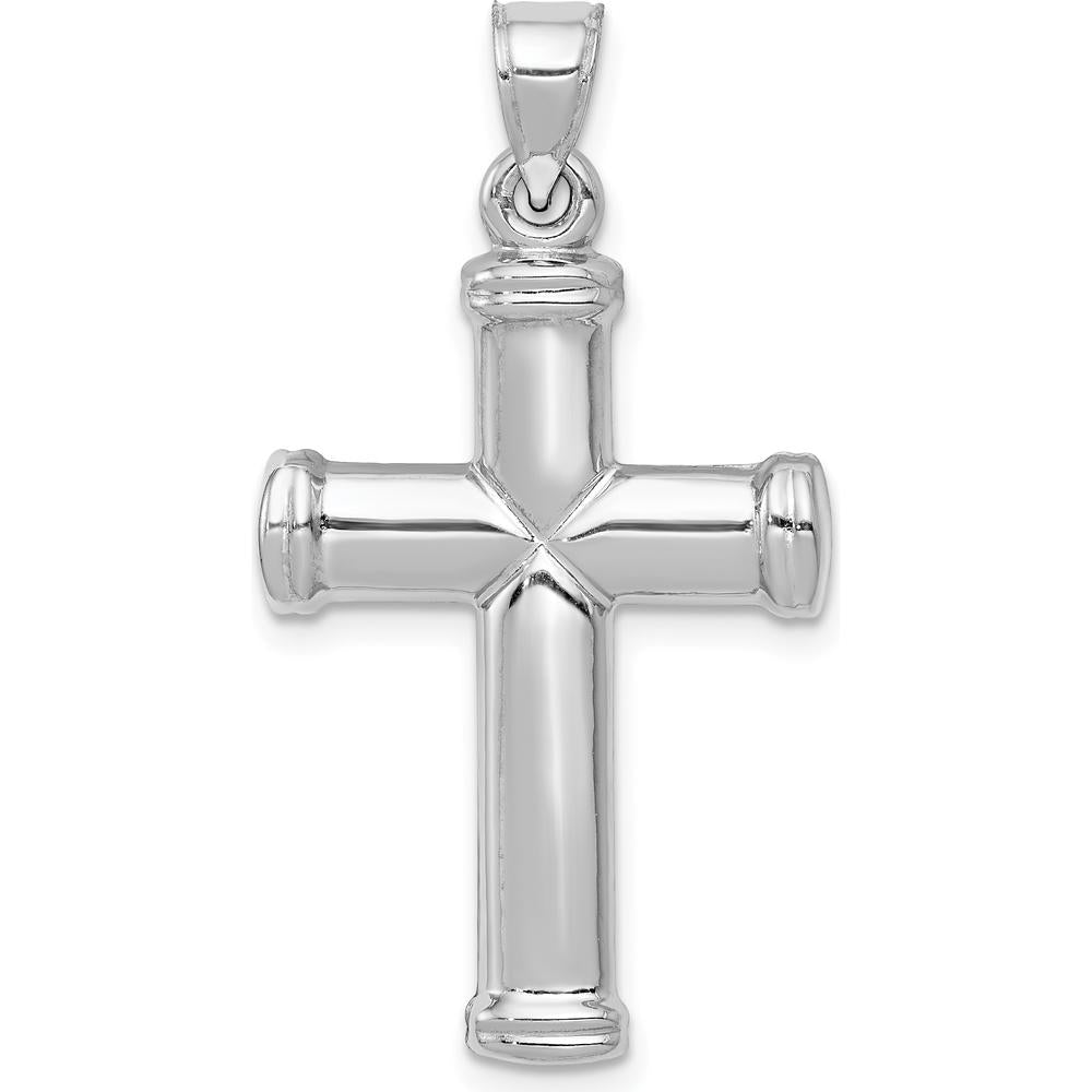 14K White Gold Polished Cross Pendant with Rhodium Plating - 35.5mm Length by Oro Pregiato