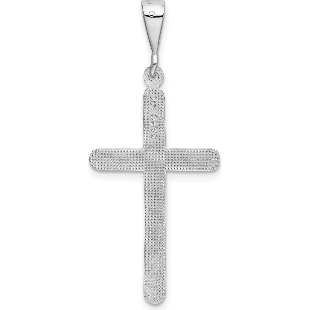 14K White Gold Polished Cross Pendant with Rhodium Plating - 40.75mm Length by Oro Pregiato