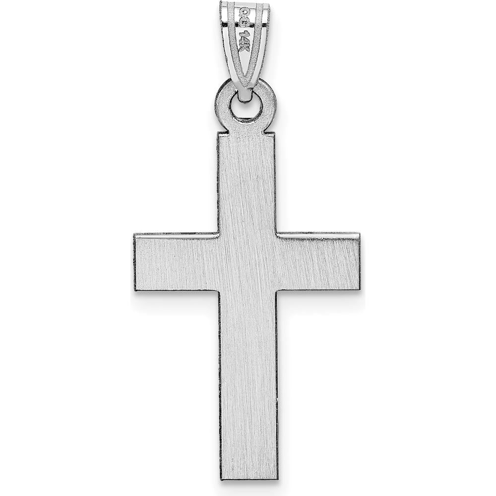 14K White Gold Polished Cross Pendant with Rhodium Plating - Elegant Faith Symbol by Oro Pregiato