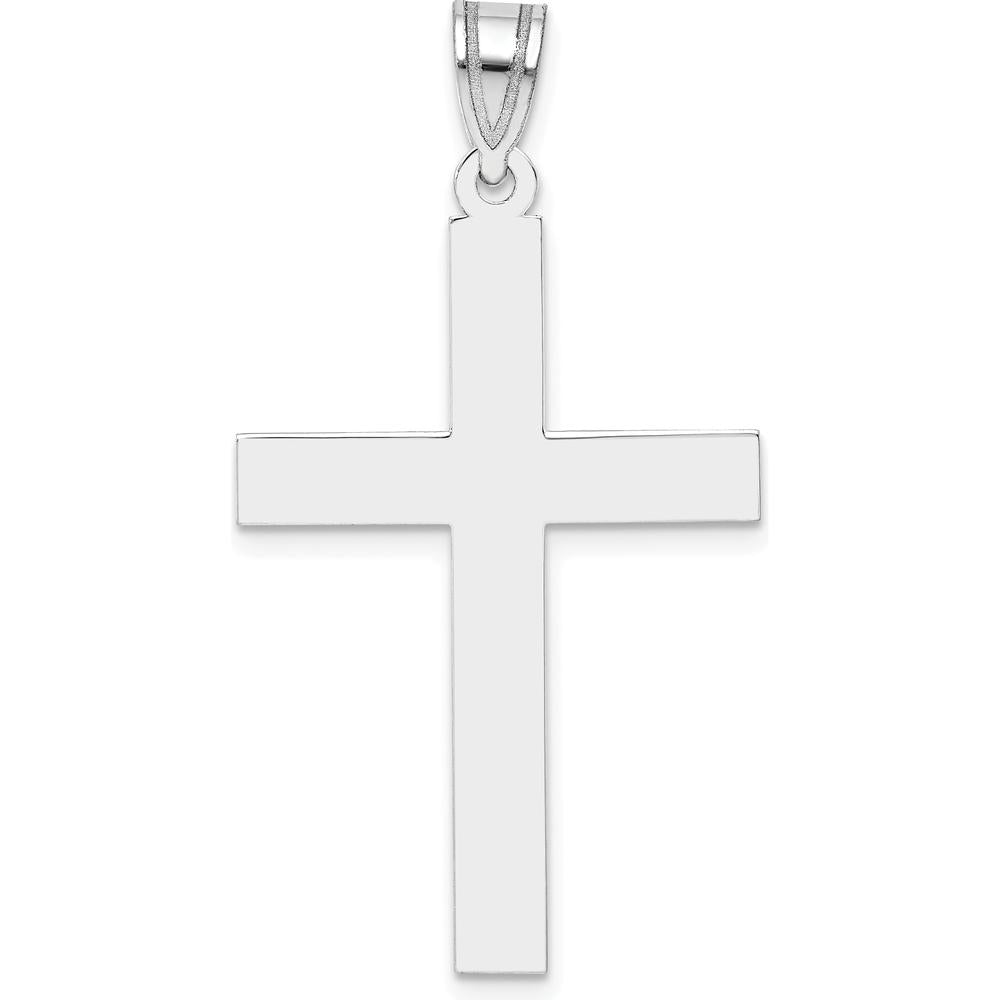 14K White Gold Polished Cross Pendant with Rhodium Plating - Timeless Faith Jewelry by Oro Pregiato