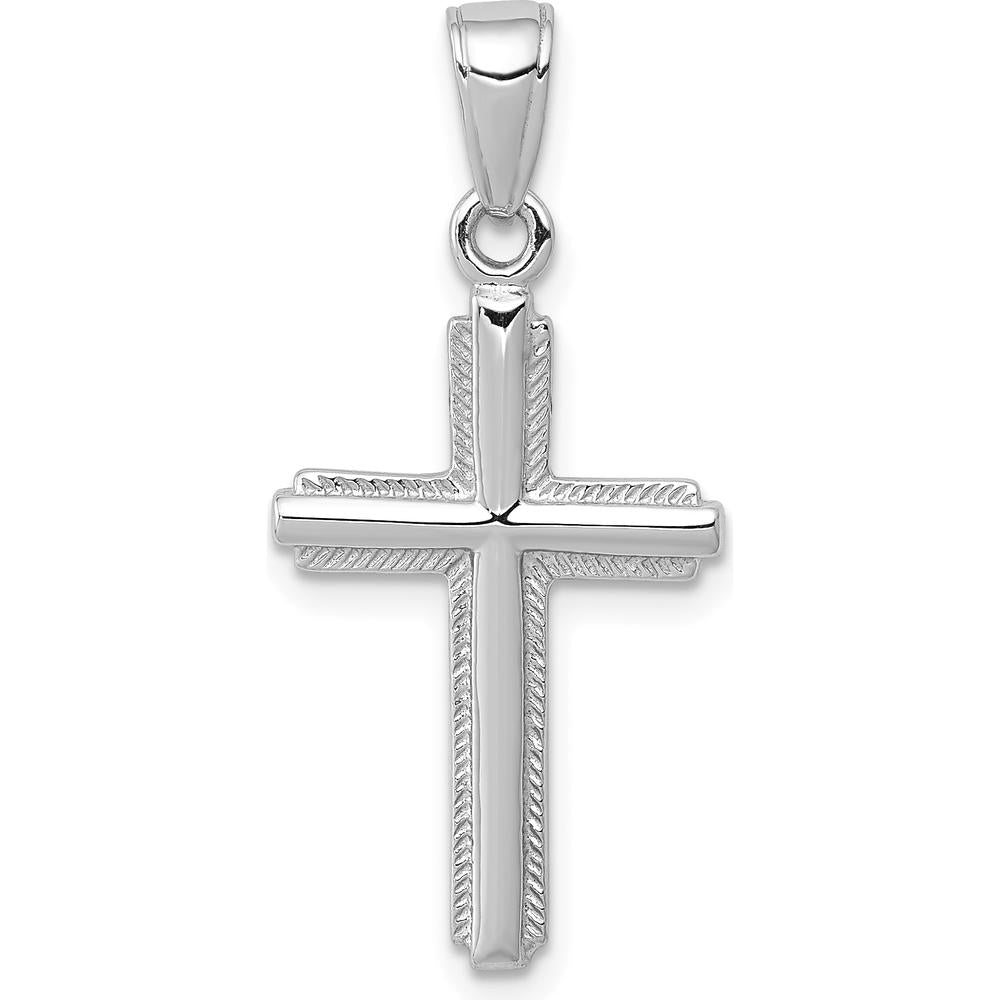 14K White Gold Polished Cross Pendant with Striped Border - 20.1mm Length by Oro Pregiato