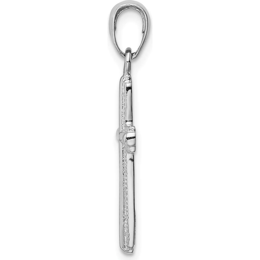 14K White Gold Polished Cross Pendant with Striped Border - 20.1mm Length by Oro Pregiato