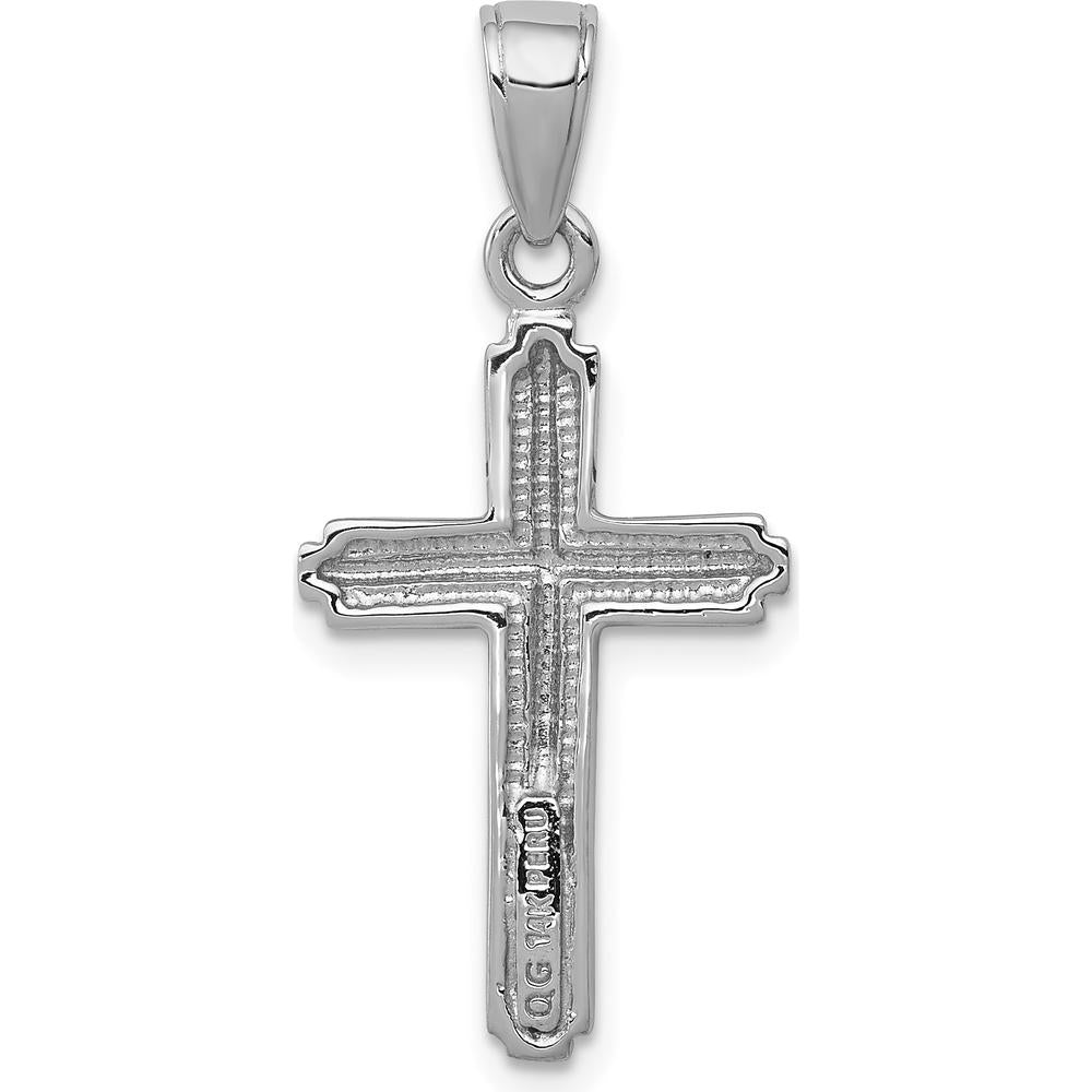 14K White Gold Polished Cross Pendant with Striped Border - 20.1mm Length by Oro Pregiato