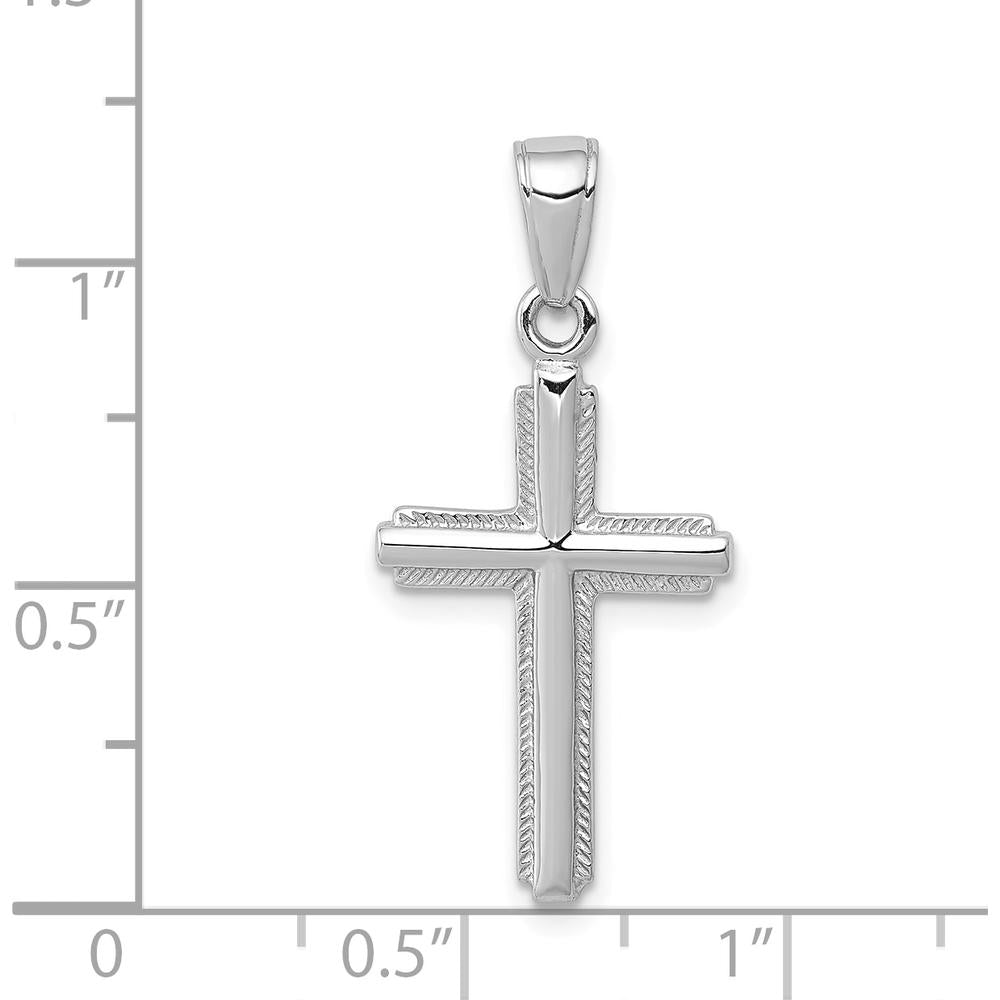 14K White Gold Polished Cross Pendant with Striped Border - 20.1mm Length by Oro Pregiato