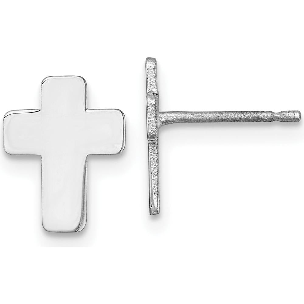14K White Gold Polished Cross Post Earrings - Sleek, Minimalist Design by 0