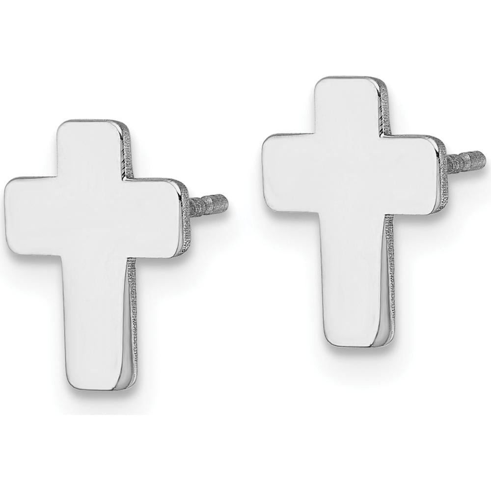 14K White Gold Polished Cross Post Earrings - Sleek, Minimalist Design by 0