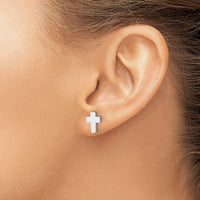 14K White Gold Polished Cross Post Earrings - Sleek, Minimalist Design by 0