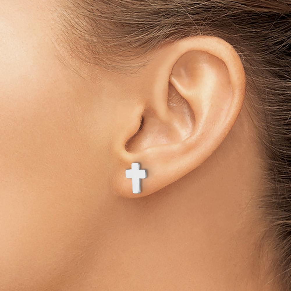 14K White Gold Polished Cross Post Earrings - Sleek, Minimalist Design by 0