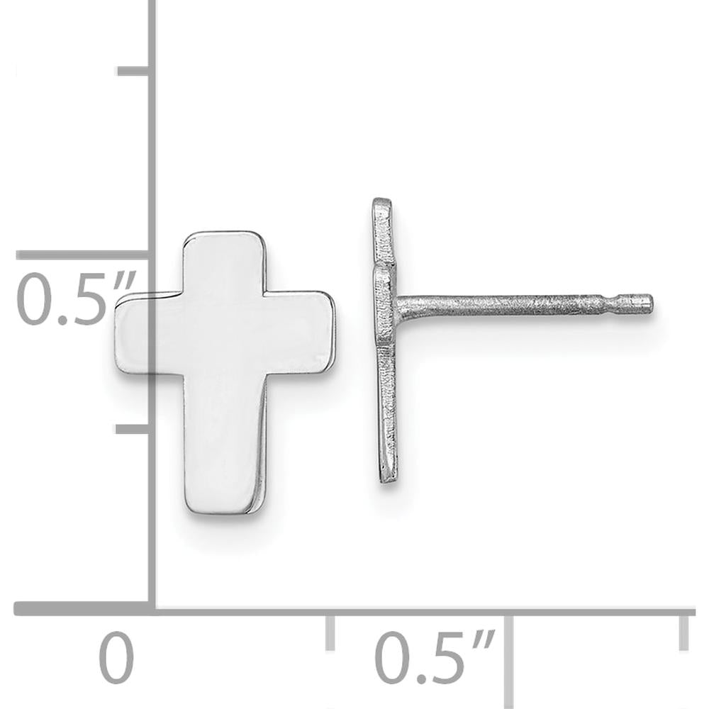 14K White Gold Polished Cross Post Earrings - Sleek, Minimalist Design by 0