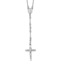 14K White Gold Polished Crucifix and Miraculous Medal Rosary Necklace with 3mm Mirror Beads - 24" Length by 0