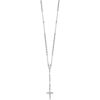 14K White Gold Polished Crucifix and Miraculous Medal Rosary Necklace with 3mm Mirror Beads - 24" Length by 0