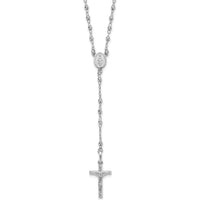 14K White Gold Polished Crucifix and Miraculous Medal with Faceted Beads 18" Rosary Necklace by 0