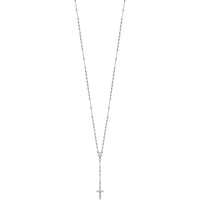 14K White Gold Polished Crucifix and Miraculous Medal with Faceted Beads 18" Rosary Necklace by 0