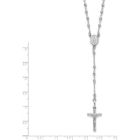 14K White Gold Polished Crucifix and Miraculous Medal with Faceted Beads 18" Rosary Necklace by 0