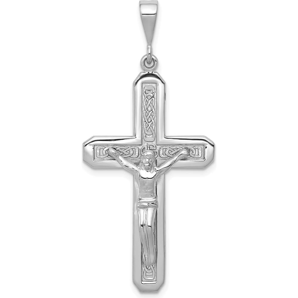 14K White Gold Polished Crucifix Pendant with Textured Back - 48mm Length by Oro Pregiato