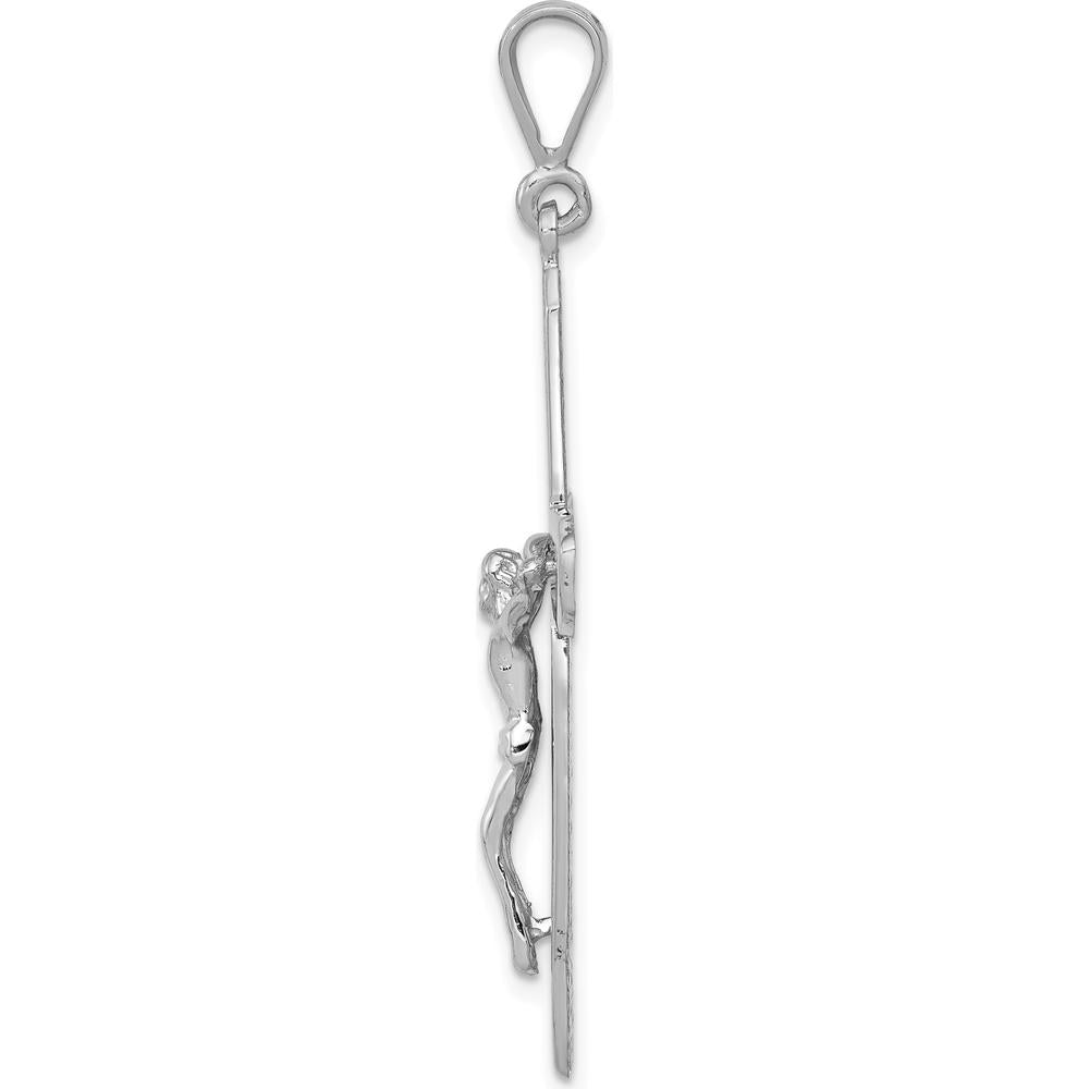 14K White Gold Polished Crucifix Pendant with Textured Back - 48mm Length by Oro Pregiato