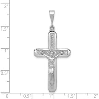 14K White Gold Polished Crucifix Pendant with Textured Back - 48mm Length by Oro Pregiato