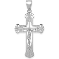 14K White Gold Polished Crucifix Pendant with Textured Design - 39mm Length by Oro Pregiato