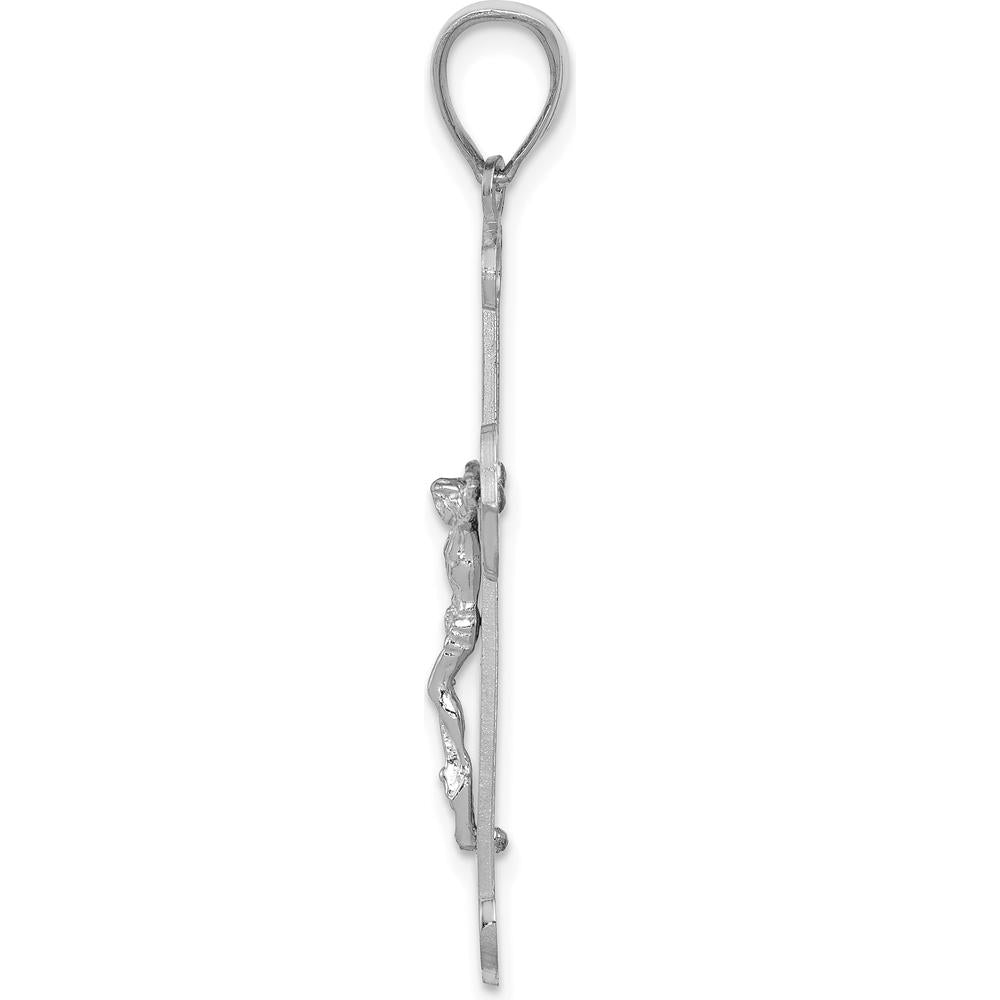 14K White Gold Polished Crucifix Pendant with Textured Design - 39mm Length by Oro Pregiato