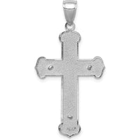 14K White Gold Polished Crucifix Pendant with Textured Design - 39mm Length by Oro Pregiato