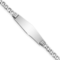 14K White Gold Polished Cuban Link ID Bracelet with Engravable Soft Diamond Shape Plate - 7" Length by Oro Pregiato