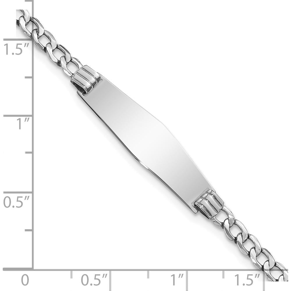 14K White Gold Polished Cuban Link ID Bracelet with Engravable Soft Diamond Shape Plate - 7" Length by Oro Pregiato