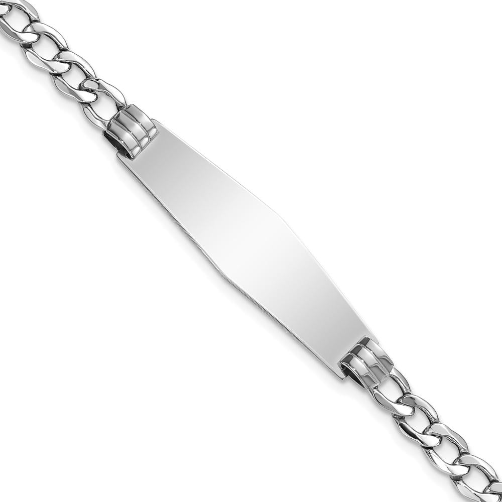 14K White Gold Polished Cuban Link ID Bracelet with Soft Diamond Shape 34x10mm Plate - 8" Length by Oro Pregiato