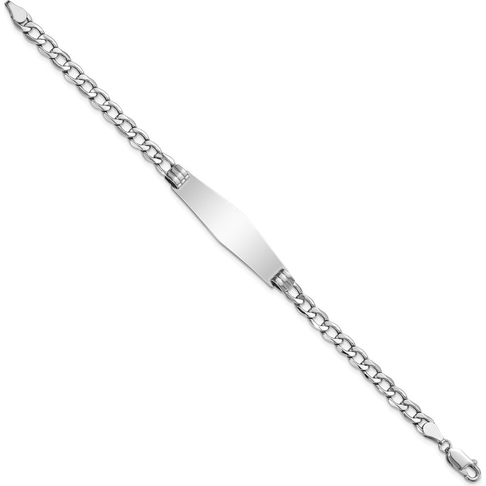 14K White Gold Polished Cuban Link ID Bracelet with Soft Diamond Shape 34x10mm Plate - 8" Length by Oro Pregiato