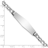 14K White Gold Polished Cuban Link ID Bracelet with Soft Diamond Shape 34x10mm Plate - 8" Length by Oro Pregiato
