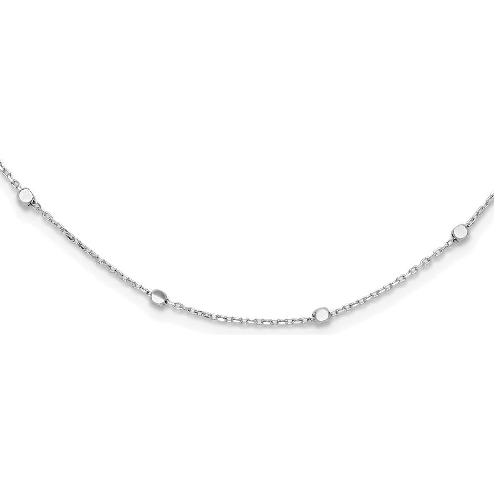 14K White Gold Polished Cube Stations Necklace with Diamond-Cut Texture - 16" Plus 2" Extender by 0