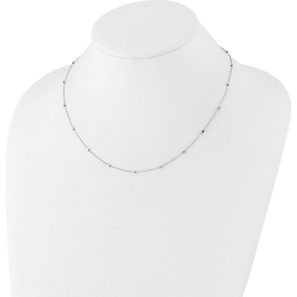 14K White Gold Polished Cube Stations Necklace with Diamond-Cut Texture - 16" Plus 2" Extender by 0