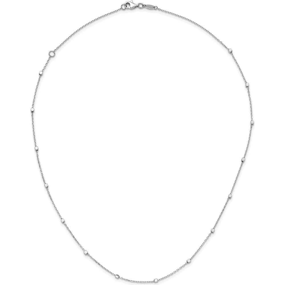 14K White Gold Polished Cube Stations Necklace with Diamond-Cut Texture - 16" Plus 2" Extender by 0