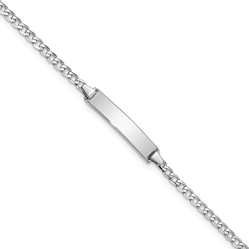 14K White Gold Polished Curb Chain ID Bracelet with Solid Plate - 7" Length by Oro Pregiato