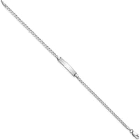 14K White Gold Polished Curb Chain ID Bracelet with Solid Plate - 7" Length by Oro Pregiato