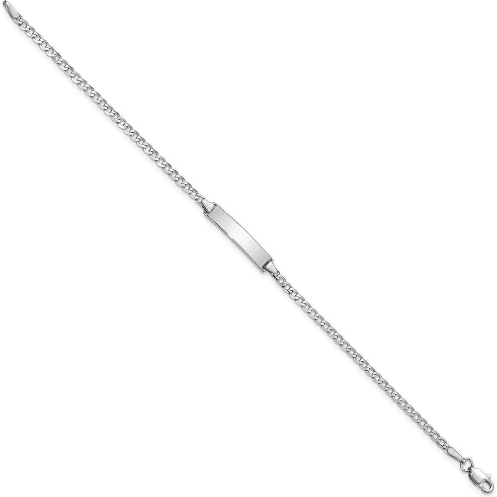 14K White Gold Polished Curb Chain ID Bracelet with Solid Plate - 7" Length by Oro Pregiato