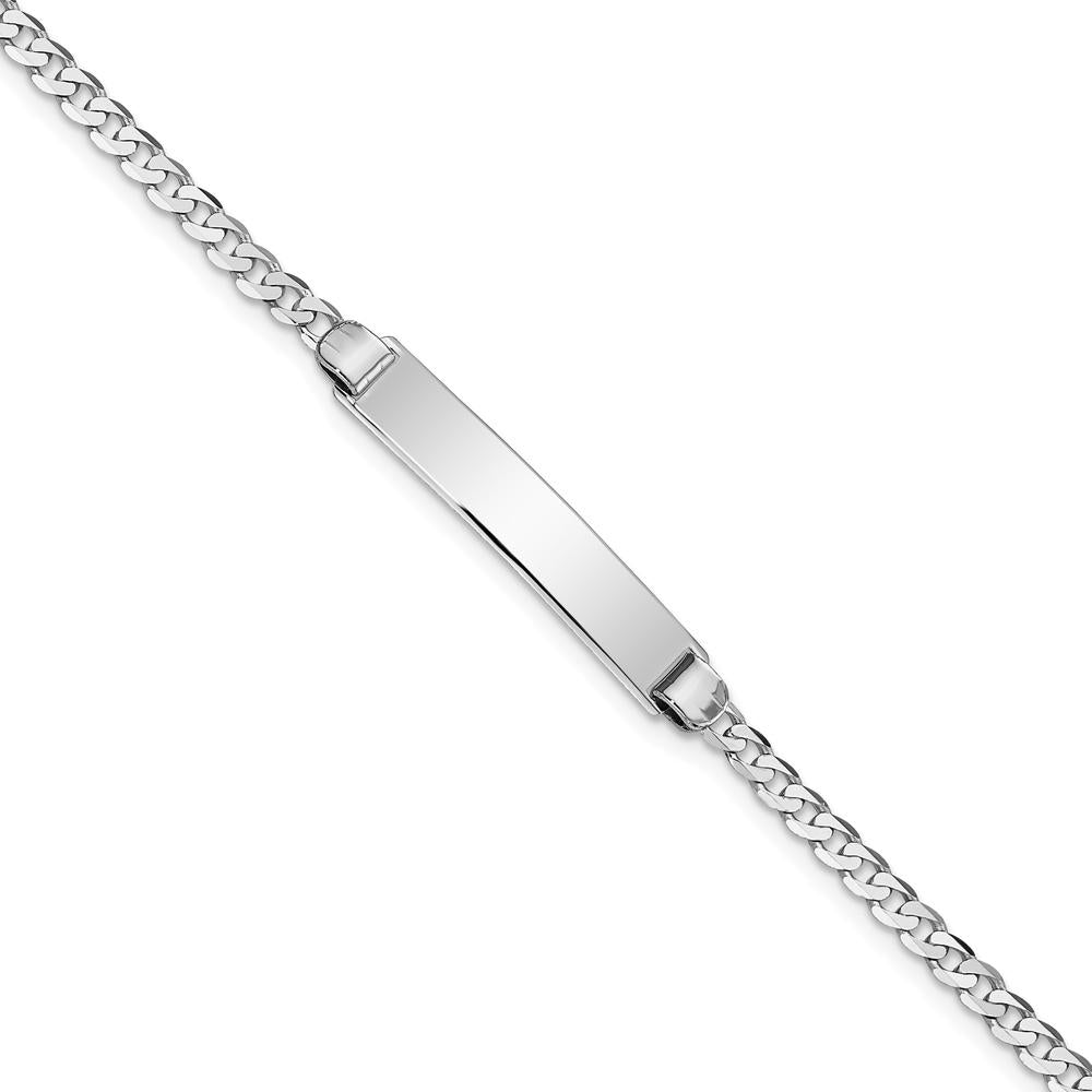 14K White Gold Polished Curb Link 8" ID Bracelet with Engravable Solid Plate by Oro Pregiato