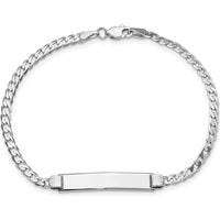 14K White Gold Polished Curb Link 8" ID Bracelet with Engravable Solid Plate by Oro Pregiato